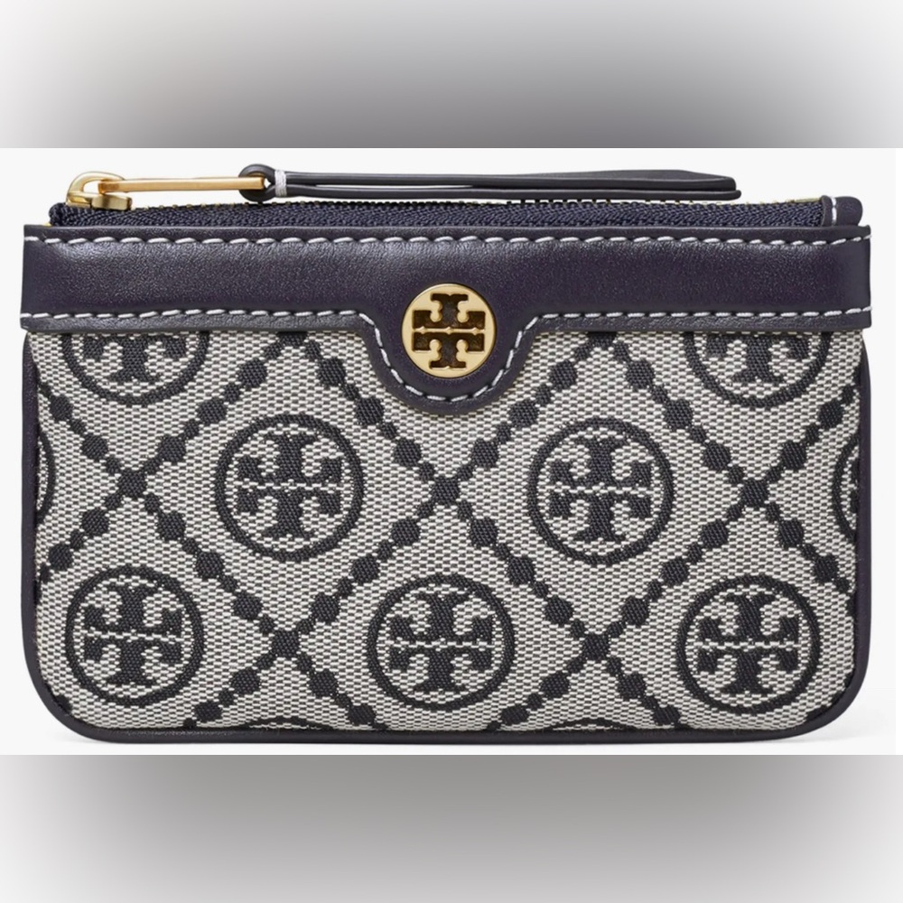 *SOLD* Tory Burch T Monogram Jacquard Card Case Key Ring (Tory Navy)